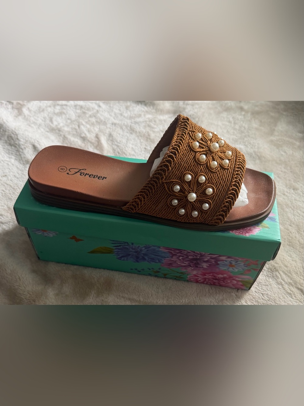 Forever Platform-1 Embellished Platform Sandals Brown US 8 NWT